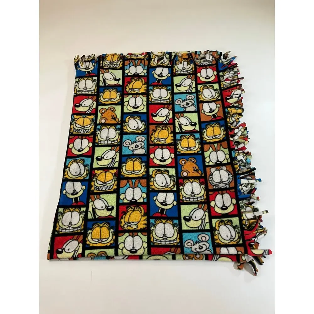 Garfield Odie Fleece Throw Blanket Multicolor Comic Character Grid Fringe 52x60